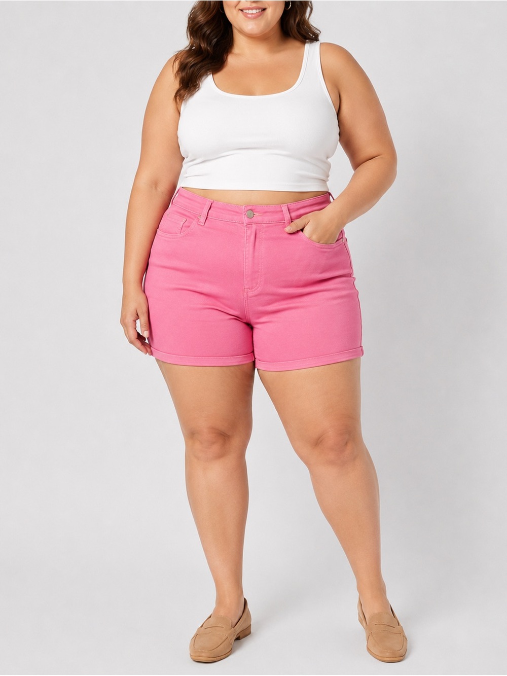 NWT Judy Blue High Waist Garment Dyed Magenta Embroidered Pocket Shorts Size 2X